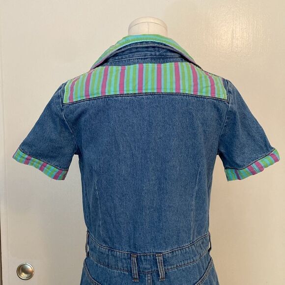 Bardot Denim Retro Front Zip Short Playsuit Size 30 - Picture 7 of 12